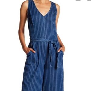 Belted Striped Denim Jumpsuit Two By Vince Camuto